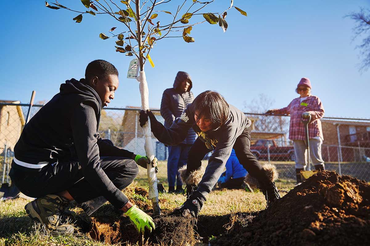 Community members at tree planting